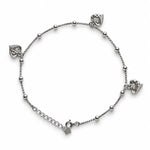 925 Sterling Silver Heart Charm Beaded Chain Women Anklet
