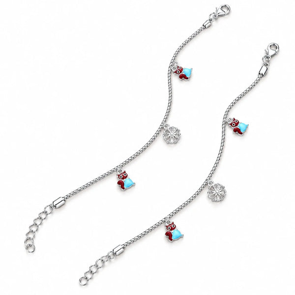 925 Sterling Silver Baby Anklets with Cute Animal & Floral Charms
