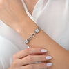 Women’s Silver-Tone Geometric Link Bracelet with Sparkling Crystal Accents