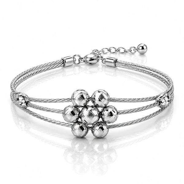 Women’s Silver-Tone Multi-Strand Cable Bracelet with Textured Bead Charms