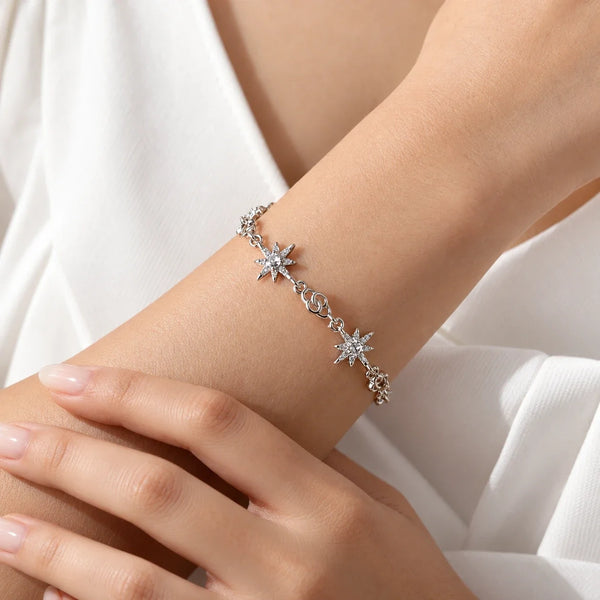 Women’s Silver Star Charm Bracelet with Sparkling Crystal