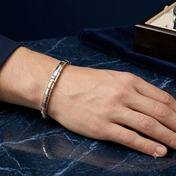 Men’s Two-Tone Silver & Rose Gold Link Bracelet for Everyday Wear