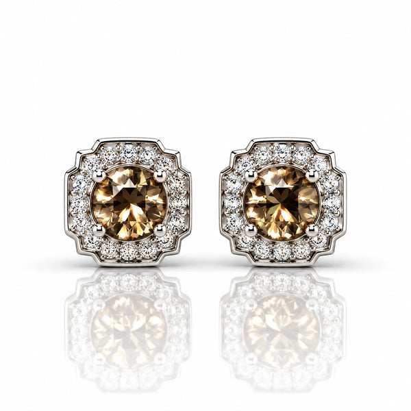 925 Sterling Silver Champagne Crystal Stud Women Earing