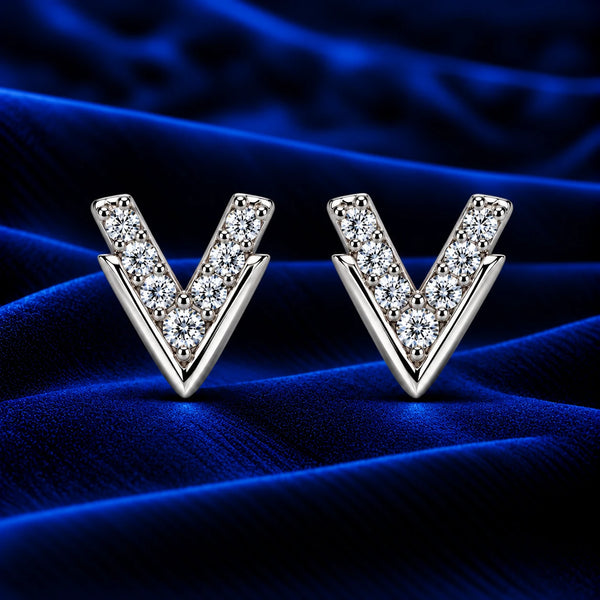 925 Sterling Silver V Design Zircon Women Earing