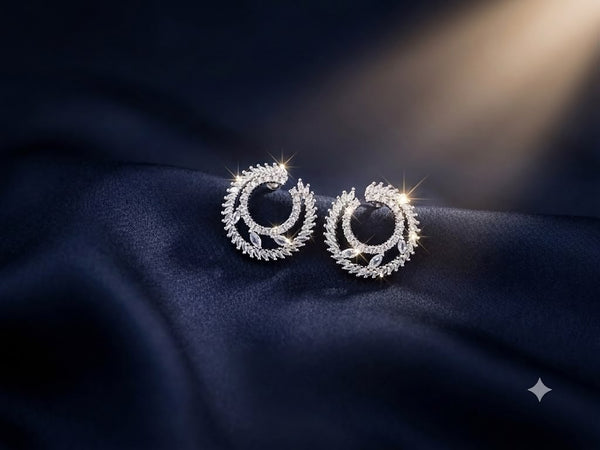925 Sterling Silver Zircon Leaf Statement Hoop Women Earing