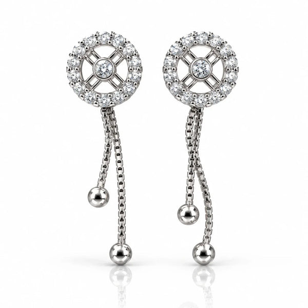 Women's Silver-Tone Crystal Halo Drop Earrings with Elegant Chain Tassel