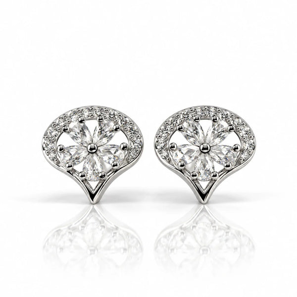 Floral Teardrop Stud Earrings for Women with Sparkling Zircon