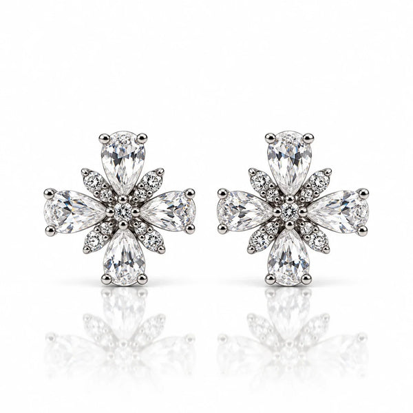 Floral Crystal Stud Earrings for Women