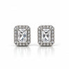 Women's Silver Rectangular Halo Stud Earrings with Sparkling Zircon