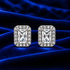 Women's Silver Rectangular Halo Stud Earrings with Sparkling Zircon