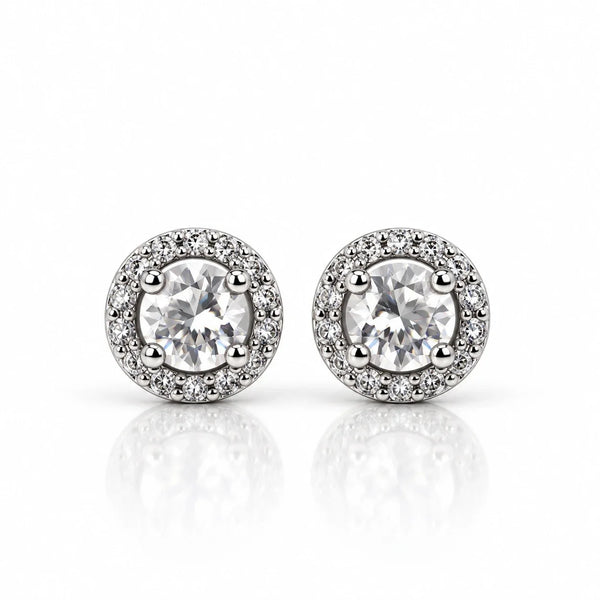 Women's Silver Round Halo Stud Earrings with Sparkling Zircon