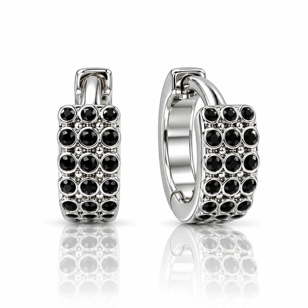 Women's Silver-Tone Black multi Stone Huggie Hoop Earrings