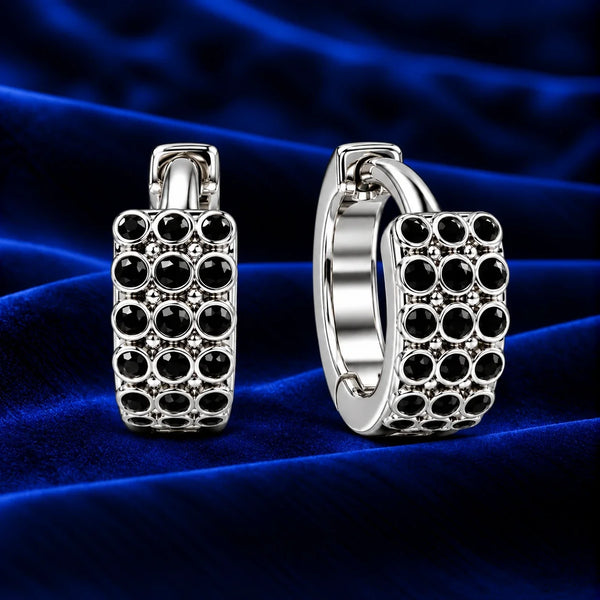 Women's Silver-Tone Black multi Stone Huggie Hoop Earrings