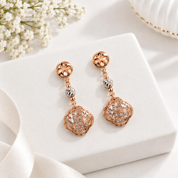 925 Sterling Silver Rose Gold Floral Filigree Drop Women Earing