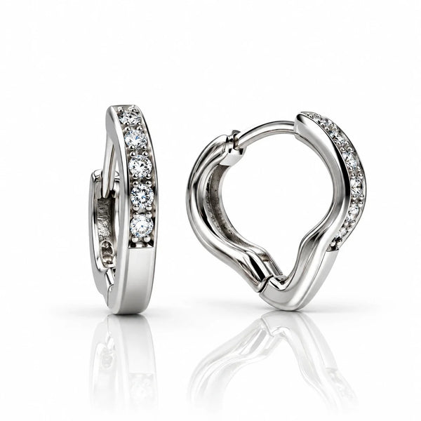 Women's Silver Hoop Earrings with Sparkling Cubic Zirconia Stones