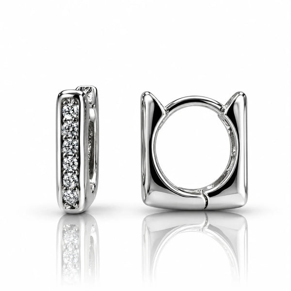 Women's Silver Hoop Earrings with Sparkling Clear Stones