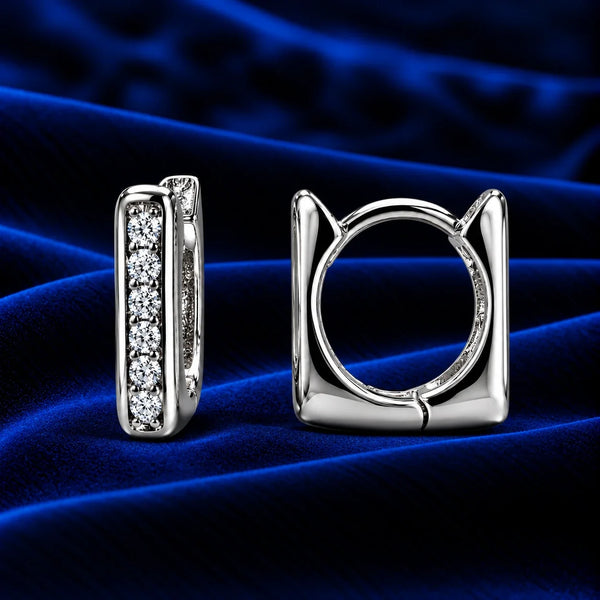 Women's Silver Hoop Earrings with Sparkling Clear Stones