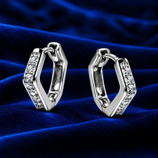 Women's Silver-Tone Geometric Hoop Earrings with Sparkling Crystal Accents