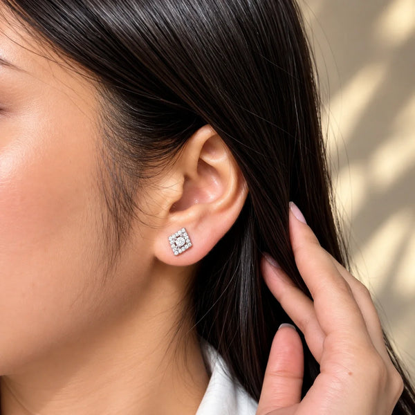 Women's Silver-Tone Diamond-Shaped Crystal Stud Earrings