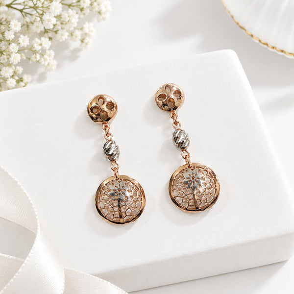 925 Sterling Silver Rose Gold Floral Filigree Round Drop Women Earing