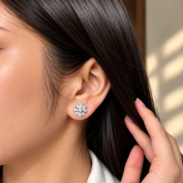 Women's Floral Crystal Stud Earrings