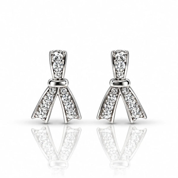 Women's Silver-Tone Crystal Ribbon Stud Earrings