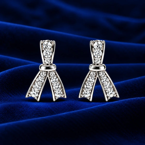 Women's Silver-Tone Crystal Ribbon Stud Earrings