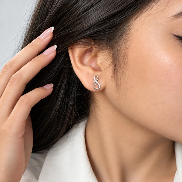 Womens Silver-Tone Infinity Heart Crystal Stud Earrings