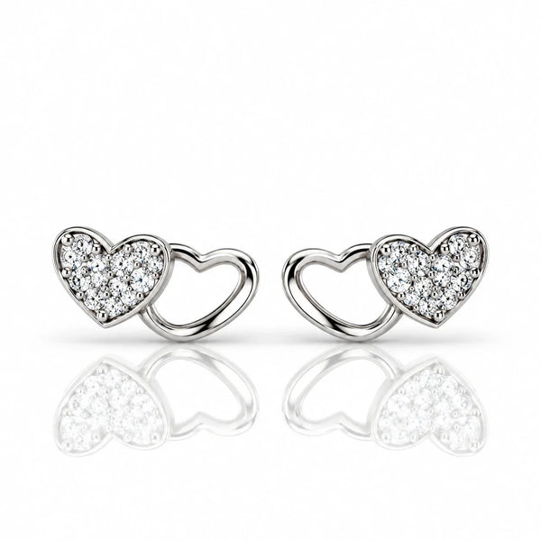 Women’s Silver-Tone Interlocking Heart Stud Earrings with Sparkling Crystal Stones