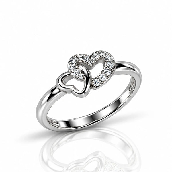 Sterling Silver Double Heart Ring for Women