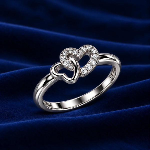 Sterling Silver Double Heart Ring for Women