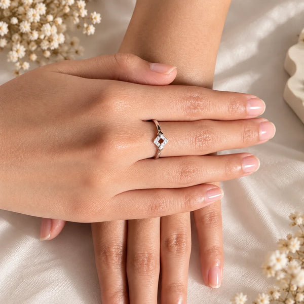 Modern Silver-Tone Geometric Crystal Ring for Women