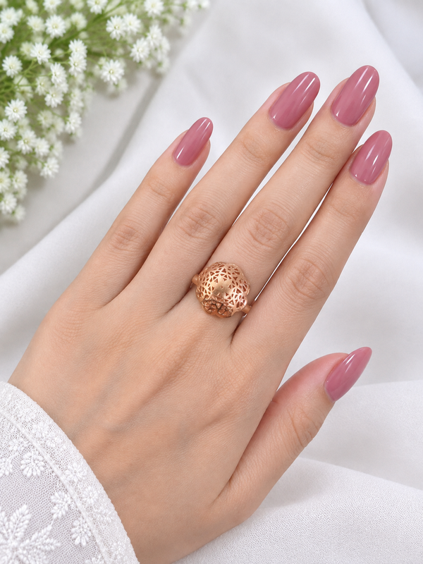 925 Sterling Silver Filigree Dome Adjustable Women Ring