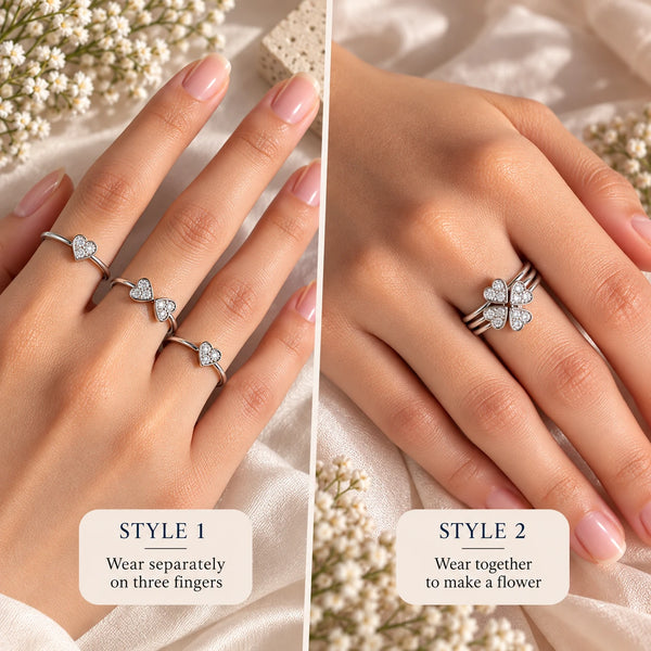 925 Sterling Silver Heart Shaped Crystal Stacking Women Ring
