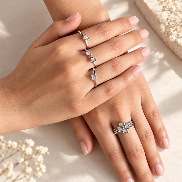 925 Sterling Silver Heart Shaped Crystal Stacking Women Ring