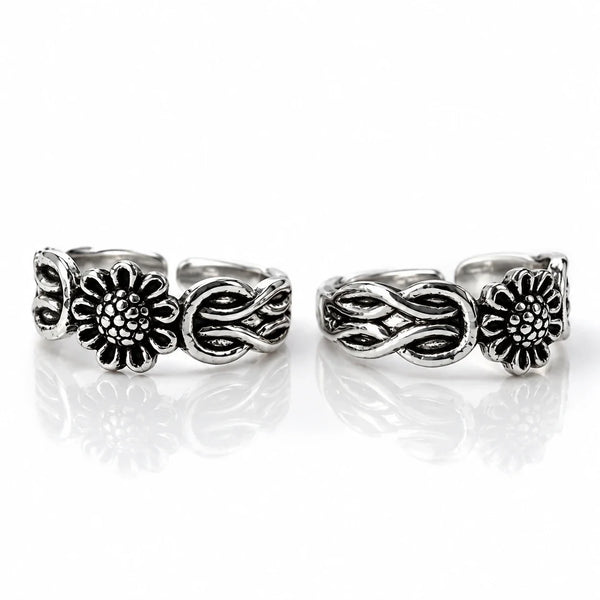 Antique Silver Floral Adjustable Toe Rings for Women