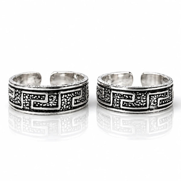 Antique Silver Greek Key Adjustable Toe Rings for Women