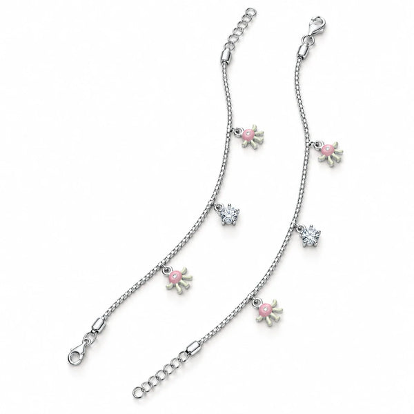 925 Sterling Silver Baby Anklets with Cute Crab & Sparkling Charm Designs