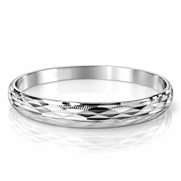 Boys Silver Kada Bracelet with Geometric Faceted Design
