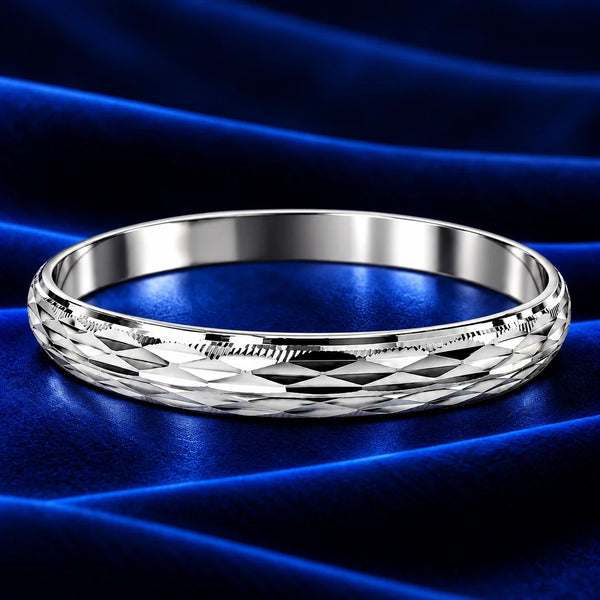 Boys Silver Kada Bracelet with Geometric Faceted Design