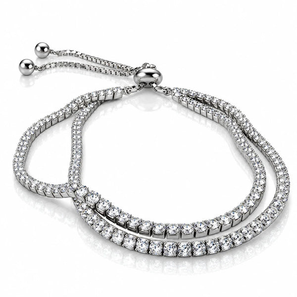 Women’s Double Row Crystal Tennis Bracelet with Adjustable Slider Clasp