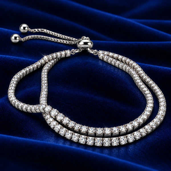 Women’s Double Row Crystal Tennis Bracelet with Adjustable Slider Clasp