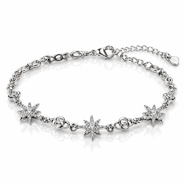 Women’s Silver Star Charm Bracelet with Sparkling Crystal