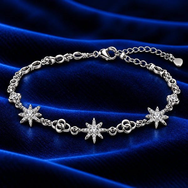 Women’s Silver Star Charm Bracelet with Sparkling Crystal