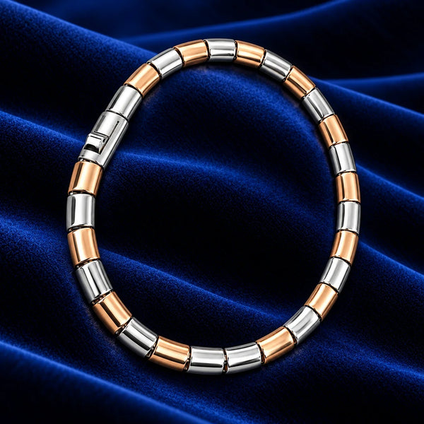 Men’s Two-Tone Silver & Rose Gold Link Bracelet for Everyday Wear