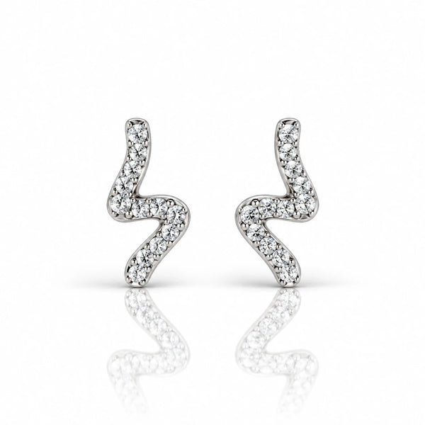 925 Sterling Silver Zircon Wave Stud Women Earing