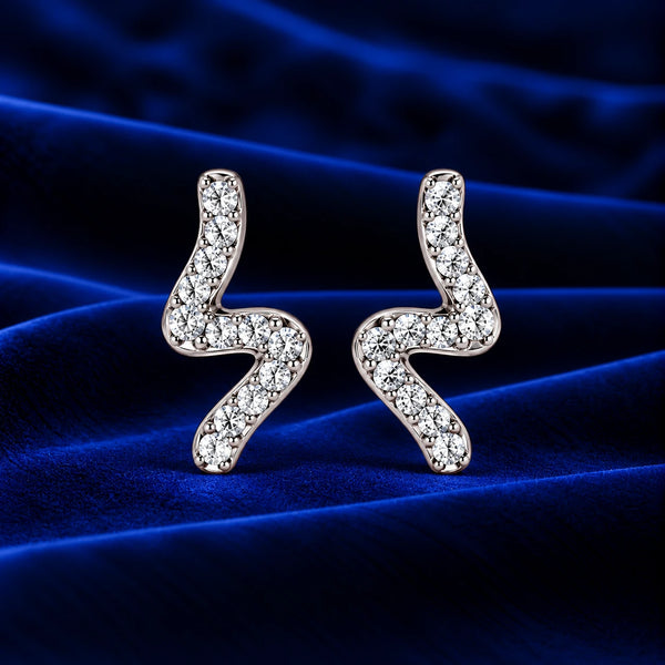 925 Sterling Silver Zircon Wave Stud Women Earing
