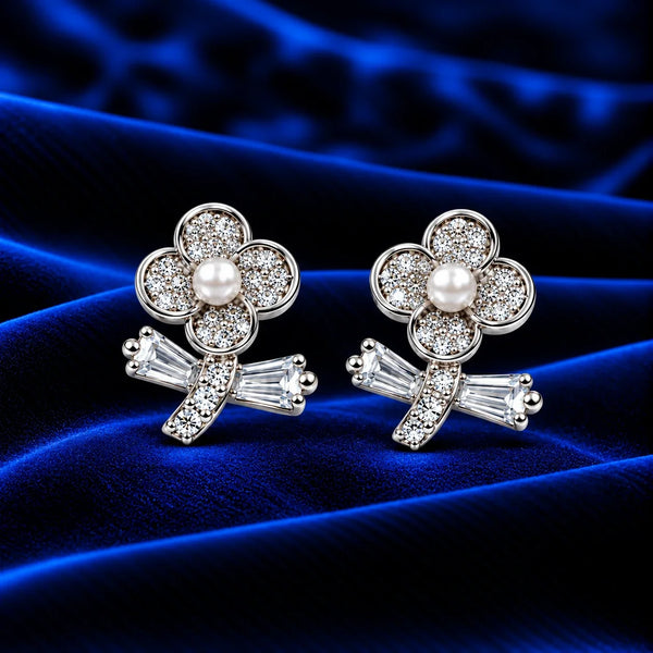 925 Sterling Silver Zircon Flower Stud Women Earing