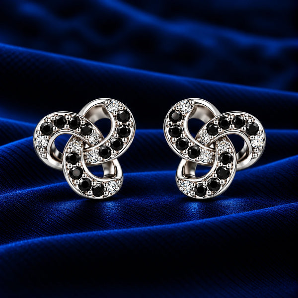 925 Sterling Silver Black Zircon Infinity Stud Women Earing