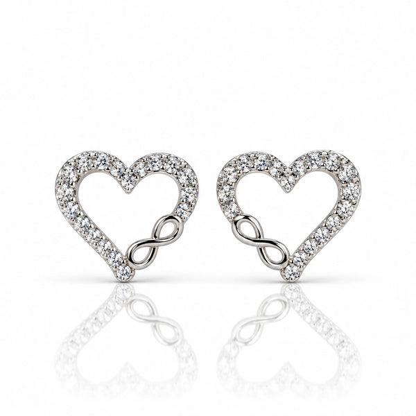 925 Sterling Silver Zircon Heart Infinity Sign Stud Women Earing